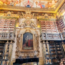 Coimbra, Portugal - July 16, 2019: The Johannine Library (Portuguese: Biblioteca Joanina) is a Baroque library situated in the heights of the historic centre of the University of Coimbra University